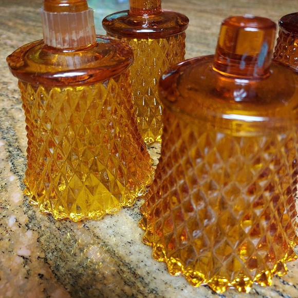 Vintage Amber votive candle holders 3 diamond ct and 1 hobnail. - Picture 2 of 5
